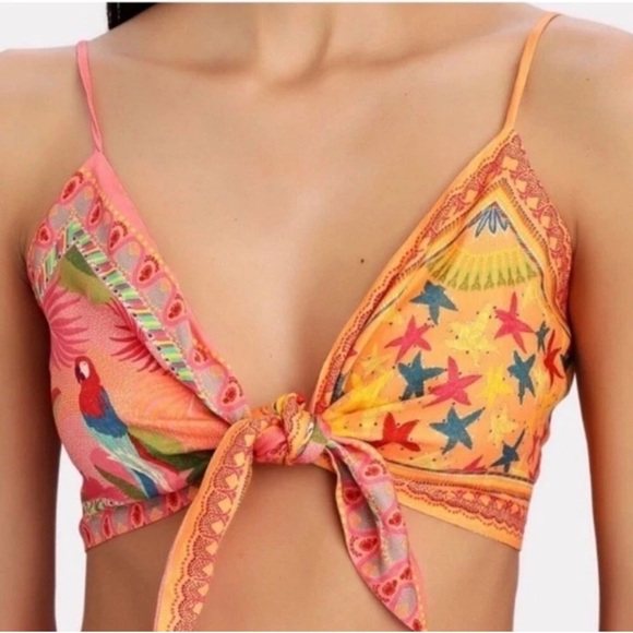 FARM RIO Mixed Scarves Crop Top Bandeau Style Vacation Resort wear Size XL - Picture 3 of 11